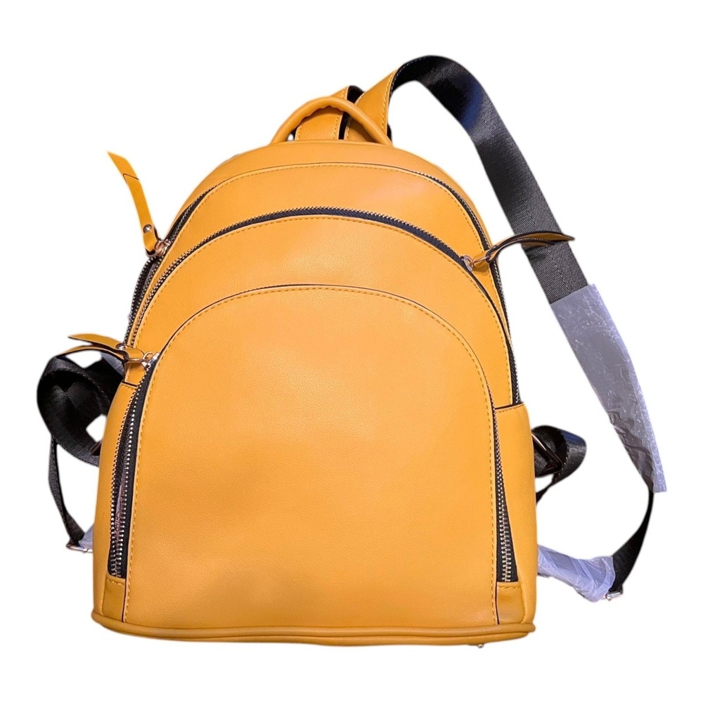 La Terre Fashion Triple Zip Backpack Women OS Mustard Yellow Brand New Vegan